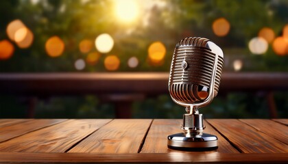 vintage microphone resting on a wooden table symbolizing nostalgia and the art of broadcasting for world radio day