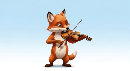 A charming cartoon fox serenades with a violin, a whimsical musical animal drawing showcasing