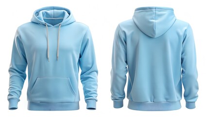 sky blue hoodie front back and side view fashion mockup