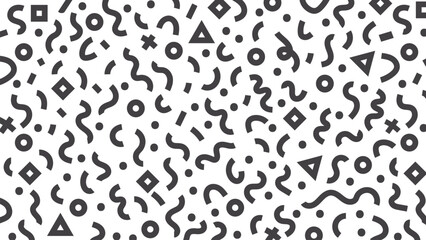 Abstract geometric seamless pattern with modern shapes. creative minimal background design with circles, lines, triangles, and squiggles for wrapping paper, wallpaper, or digital projects