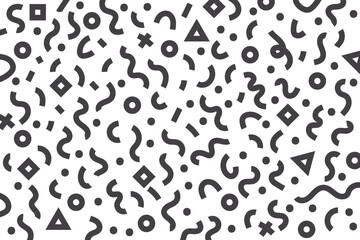 Abstract geometric seamless pattern with modern shapes. creative minimal background design with circles, lines, triangles, and squiggles for wrapping paper, wallpaper, or digital projects