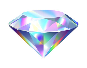 A radiant, iridescent gem with multifaceted surfaces catching light to display a rainbow of colors on a black background