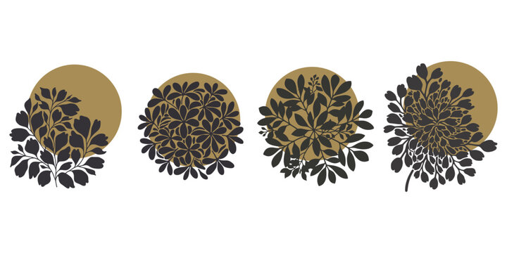 Elegant Floral Arrangements on Gold Circles Botanical Illustration Art - Powered by Adobe