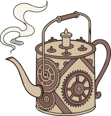 Antique copper teapot and old metal kettle on white, isolated.