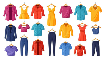 Cartoon Clothes on Hangers Set – Male & Female Shop Concept Flat Design Vector