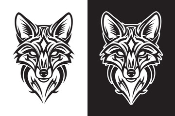 Fototapeta premium Fox animal head with tribal artwork black and white design
