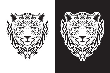 Leopard animal head with tribal artwork black and white design