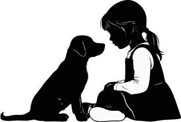 Little Girl and Dog Silhouette Vector