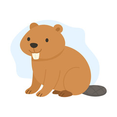 A Playful Illustration of a Beaver Sitting Happily with a Smiling Expression and Iconic Buck Teeth. Forest animal and Woodland fauna
