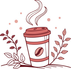 Hot espresso coffee mug with a heart shape, steam rising, perfect beverage for breakfast or a cafe drink.