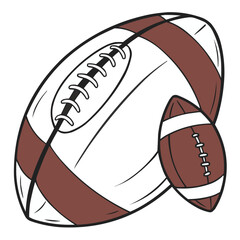 An illustrated brown leather American football ball with white laces, ready for play, on a plain white background.