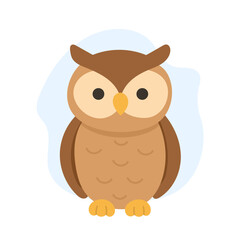 A Cute and Colorful Cartoon Owl Character with Big Eyes and Stylized Features Against a Soft Blue Background. Forest animal and Woodland fauna