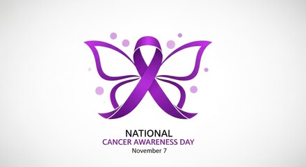 Purple butterfly ribbon symbolizing national cancer awareness day on a light gray background with bokeh effect