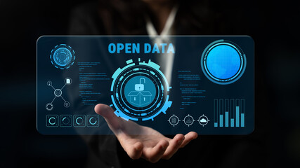 The concept of open data for public information and government transparency. A dashboard for accessing and sharing free open data for collaboration. Motif