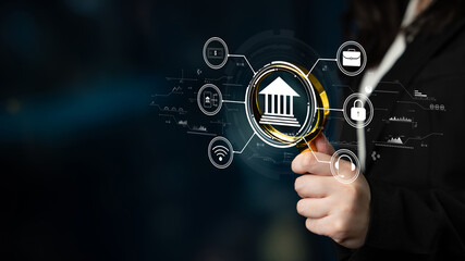 Fototapeta premium A concept of digital banking and online financial technology (FinTech) services. A central platform for secure transactions, support, and business finance. Motif