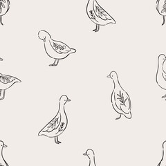 Seamless pattern with cute geese and floral elements. Perfect for nursery design and prints.
