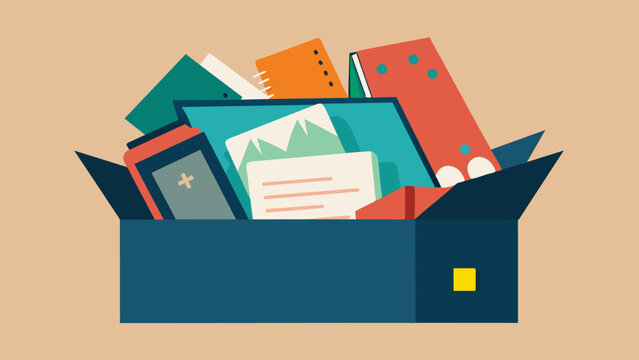 A box filled with journals diaries and handwritten thoughts representing a persons memories of their personal growth and the important moments and lessons they documented. Vector illustration