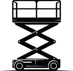 Construction Equipment Scissor Lift Machine silhouette vector Illustration isolated on a white background