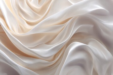 Obraz premium Creamy White Satin Fabric Texture Smooth Waves Folds Abstract Background