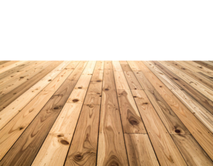 A light-toned wooden floor planks leading to an indeterminate horizon under a black backdrop, viewed at a low angle