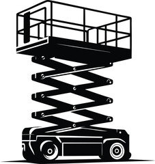 Construction Equipment Scissor Lift Machine silhouette vector Illustration isolated on a white background