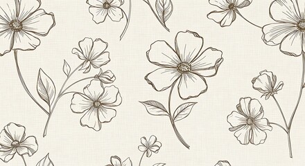 Elegant Floral Pattern with Hand-Drawn Sketch Style Flowers.