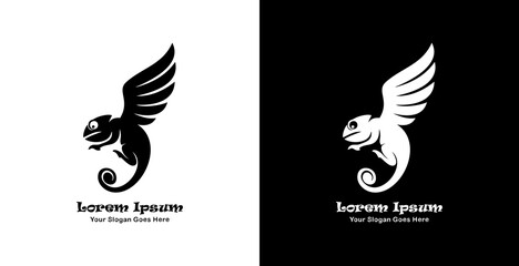 Chameleon logo design that has wings with a modern style