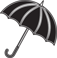 Single black umbrella with white outline and handle on white background vector