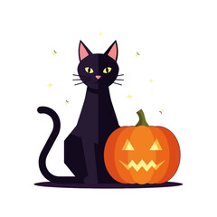 Halloween Black Cat and Jack o'Lantern Spooky Season Icon for Festive Designs