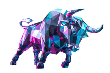 Obraz premium Geometric Bull Sculpture Radiating Vibrant Colors on a White Background