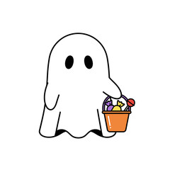 Adorable Halloween Ghost with Candy Bucket - A Spooky and Cute Delight