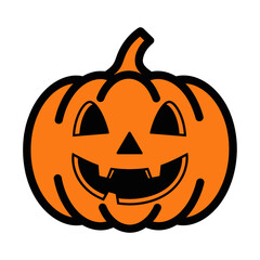 A cheerful, carved Halloween pumpkin with a jack-o'-lantern face, perfect for seasonal decorations and festive celebrations