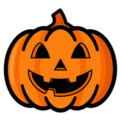 Halloween jack-o'-lantern pumpkin with a carved happy face and cutout eyes, nose, and mouth, ready for trick-or-treating on a spooky night
