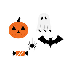 Halloween Icons Pumpkin, Ghost, Bat, Spider, and Candy for Spooky Celebrations