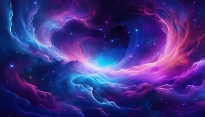 a vibrant cosmic scene featuring swirling nebulae with electric blue and purple hues conveying an awe inspiring view of the universe