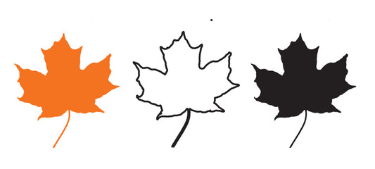Orange Maple Leaf Silhouette Outline and Black Fill