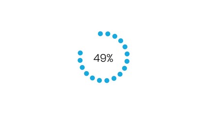 Blue circular loading animation showing progress from 0 to 100 percent on white background