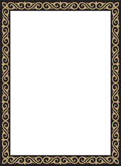 Vector gold with black square Kazakh national ornament. Ethnic pattern of the peoples of the Great Steppe,