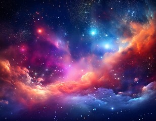 a vibrant cosmic scene filled with colorful particles and shimmering dust creating a sense of depth and wonder