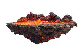 Floating island made entirely of lava and volcanic rock isolated