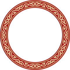 Vector round gold and red ancient Russian ornament. Slavic border, frame. Circle, ring. Painting of the royal chambers.