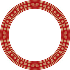 Vector gold with red round classic byzantine ornament. Circle, ring, border, Ancient Greece, Eastern Roman Empire frame. Decoration of the Russian Orthodox Church