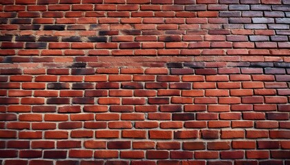 Fototapeta premium a close up view of a textured red brick wall showcases the varying shades and patterns of the bricks emphasizing their rustic charm