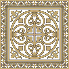 Vector gold and black square classic byzantine ornament. Rectangle, border, Ancient Greece, Eastern Roman Empire frame. Decoration of the Russian Orthodox Church