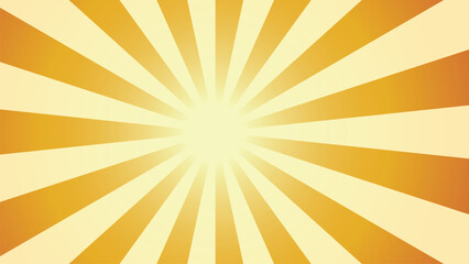 Bright orange and yellow sunburst background with radiant rays spreading from the center. Ideal for retro posters, summer designs, comic-style artwork, or energetic abstract graphic templates.