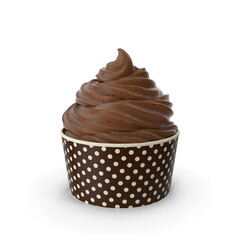 Chocolate ice cream cup, serve in brown polka dot paper cup, isolated PNG