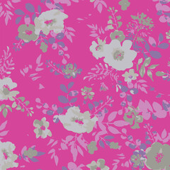 Seamless pattern, hand drawn outline pink Peony flowers on white background
