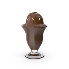 Rich chocolate ice cream scoop served in a clear dessert glass , isolated PNG