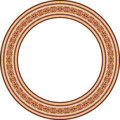 Vector colored round Kazakh national ornament. Ethnic pattern of the peoples of the Great Steppe,