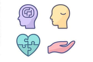 Conceptual symbols representing psychology, emotional intelligence, and mental health concepts